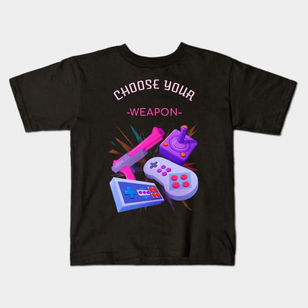 Retro Gaming Arsenal: Choose Your Weapon Kids T-Shirt by Life2LiveDesign